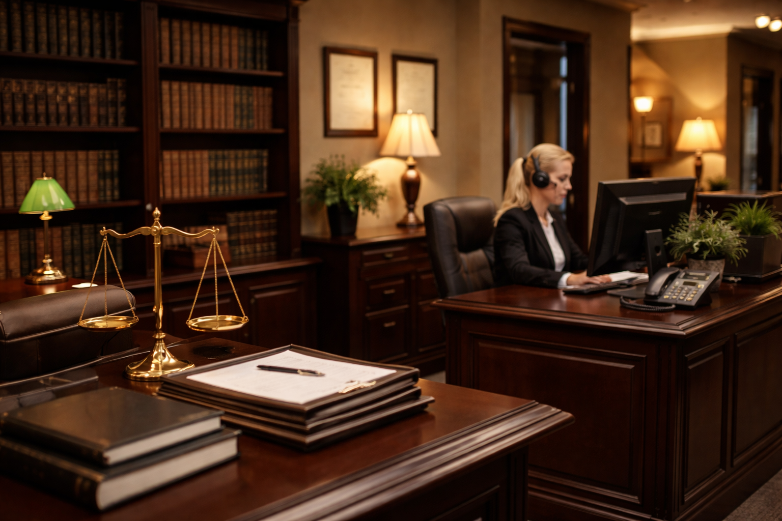 secretary answering phones in a law office